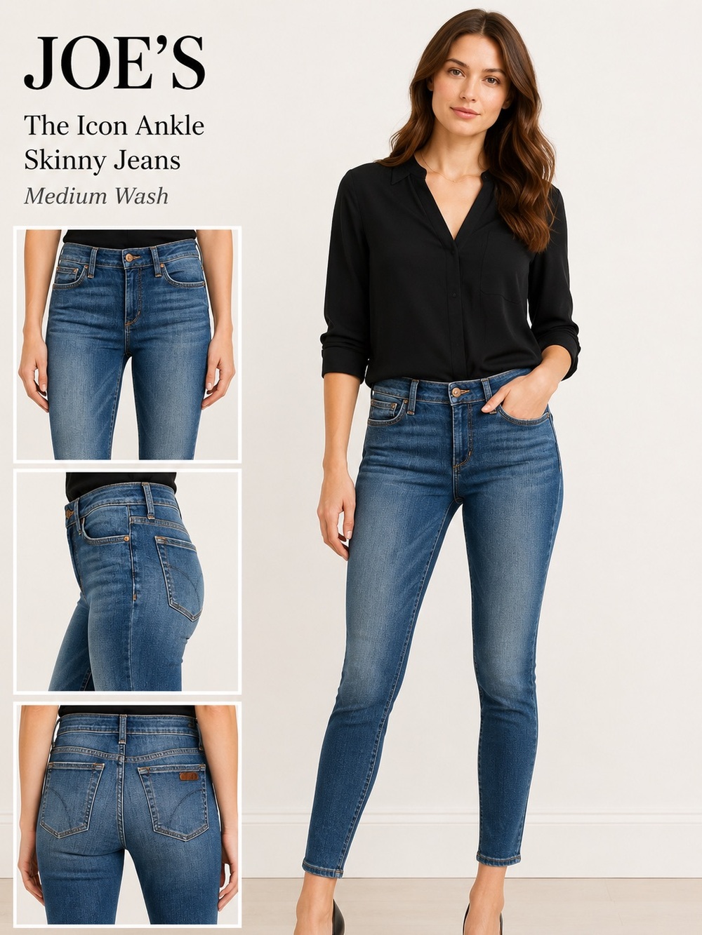 Joe’s Jeans Medium Wash Mid-Rise Skinny Ankle Jeans Stretch Denim